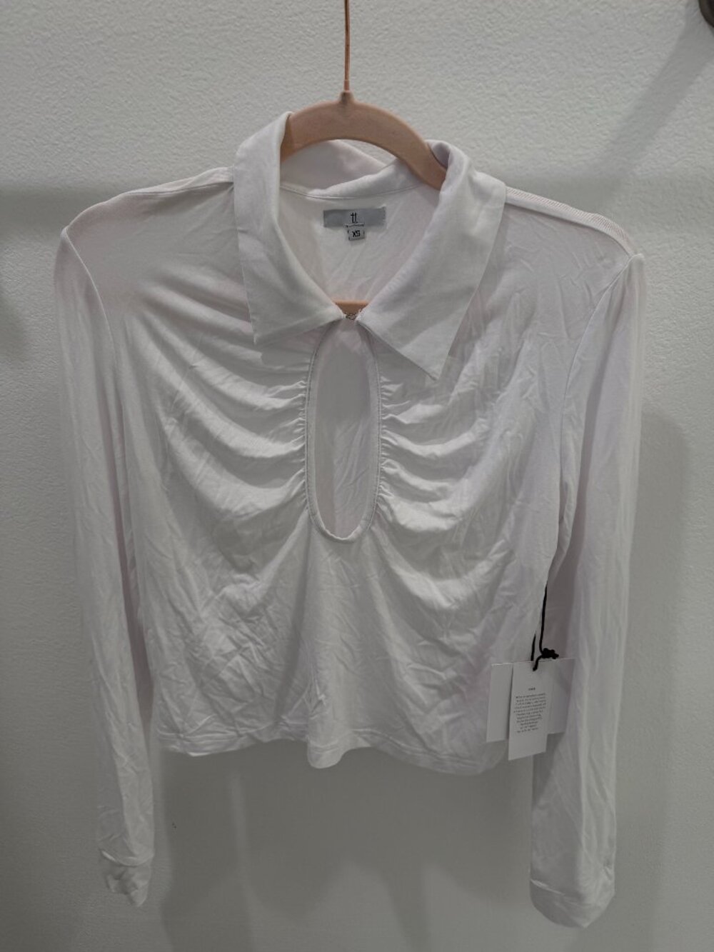 TT Studios GAB Keyhole Collared Crop Top White Modal Size XS